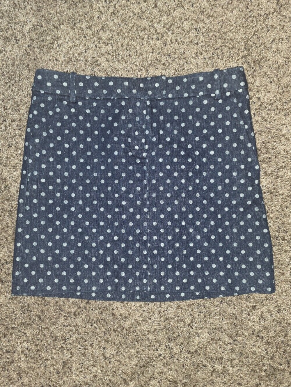 J CREW Dark Blue Polka Dot Denim Skirt Size 0